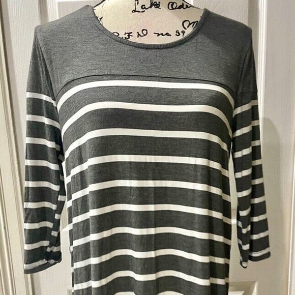 Exist Maxi Dress 3/4 Sleeve Stripe Ribbed Sz Medium Cotton Versatile Aesthetic - Picture 3 of 16